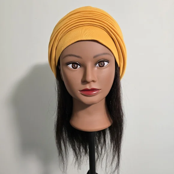 Handmade Pre-styled African Head Wrap, Yellow